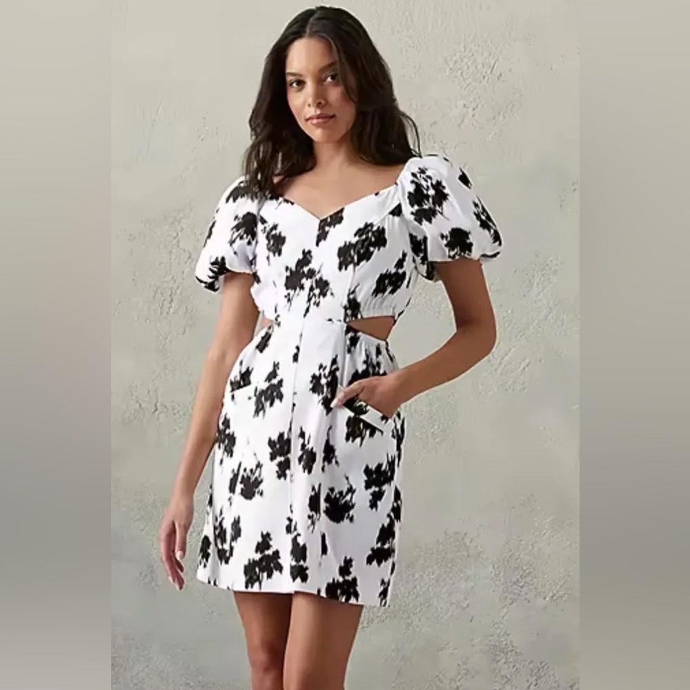 Prabal Gurung Black and White Puff Sleeve Mini Dress - Picture 1 of 7